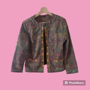 Cougar Women's Dress Jacket Size L Minimalist Parsley Folk Multicolor Blazer